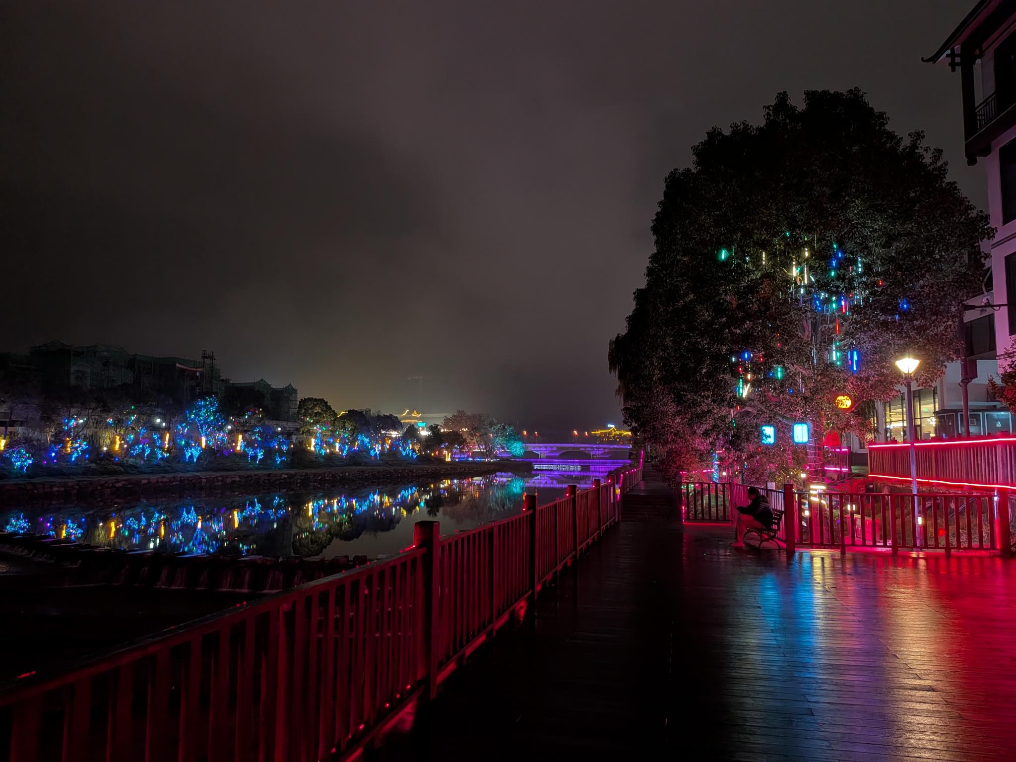 La promenade le long du fleuve, les arbres en guirlandes