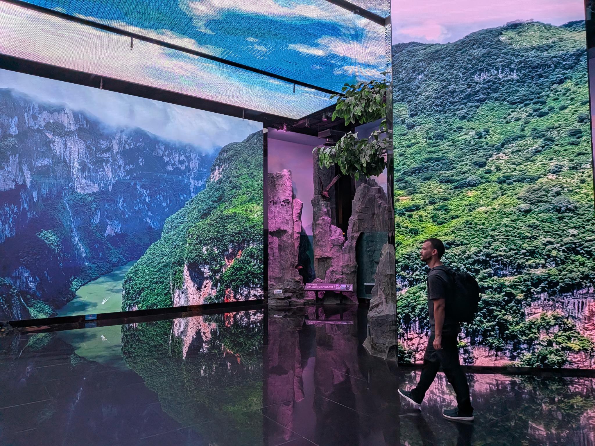 L'exposition immersive, écrans encastrés dans les murs et le plafond